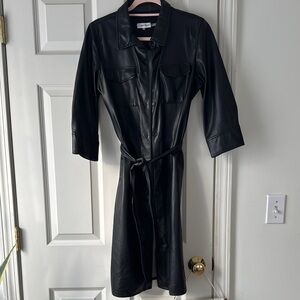 Black Faux Leather Belted Jacket